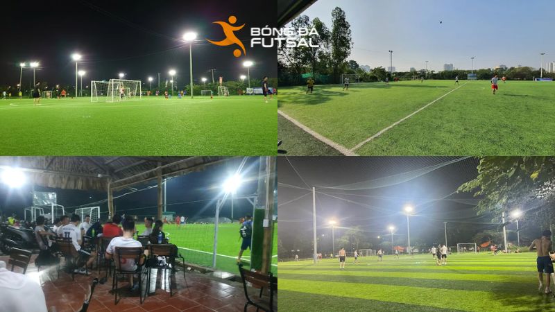 Sân bóng Hoàng Mai Minh Đức có mặt cỏ đẹp và đèn chiếu sáng ổn định