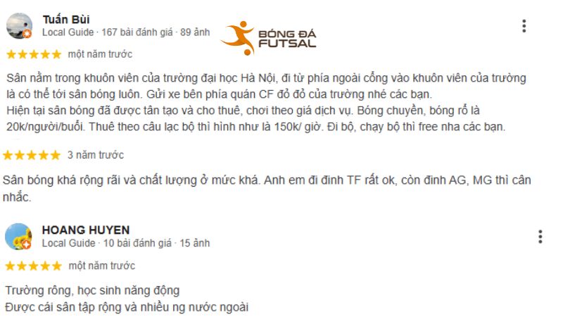 Đánh giá từ người chơi về sân bóng Đại học Hà Nội
